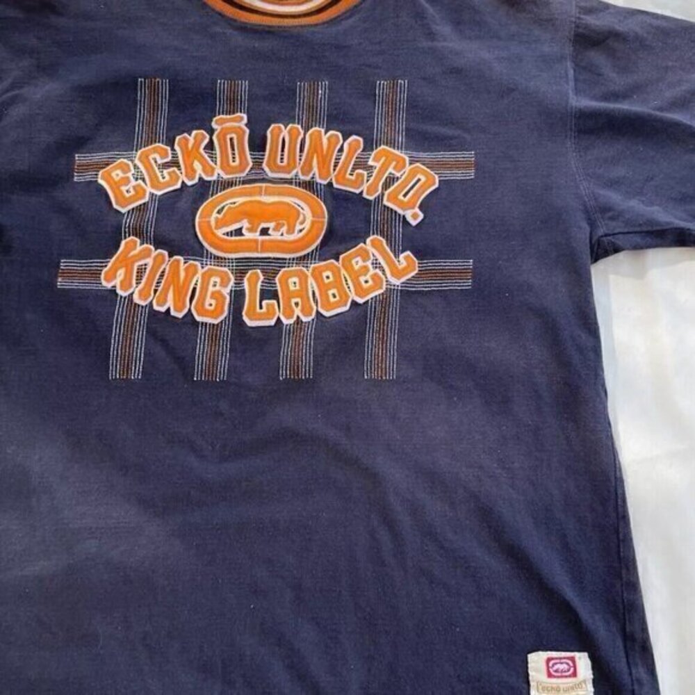 Vintage Ecko Unltd Kings Label T Shirt Mens Sz XL Blue Orange Classic Logo RARE